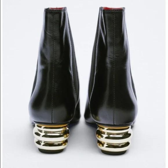 NEW! Zara Metal Trim Heeled Leather Ankle Booties - Picture 2 of 10